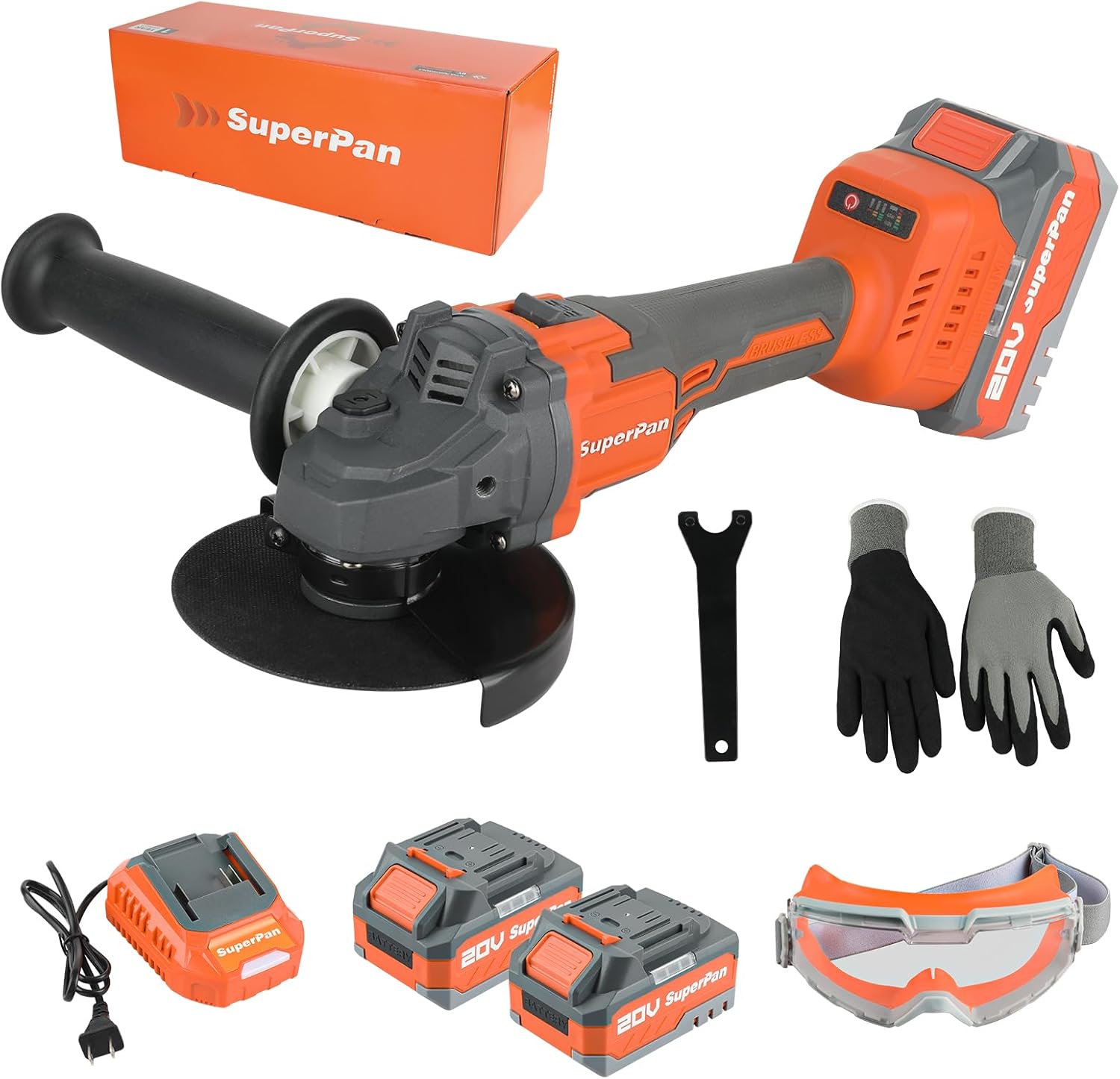 Cordless Angle Grinder 20V,8500RPM Brushless Motor, 4-1/2'' Blade,2×4.0Ah Battery & Fast Charger,2-Position Handle,professional metal cutting tool,suitable cordless angle grinder for DIY