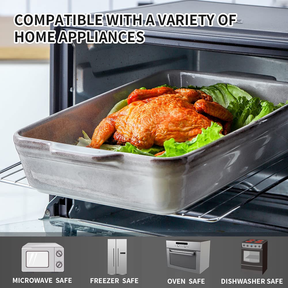 KOOV Bakeware Set, Keramik Backform Set, Rechteckige Auflaufform Set, Lasagnepfanne, Backformen Set zum Kochen, Kuchen Abendessen, Küche, 22,9 x 33 cm, Reaktive Glasur 3-teilig, Variabel Grau