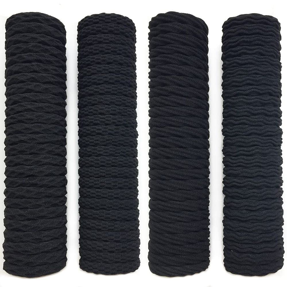 SeptreizeFabric Womens Cotton Hair Ties With Pattern Texture High Elastic Seamless Hair Bands, 2" Dia, 100 Piece - Km-9I4X-4Mcq (Black)