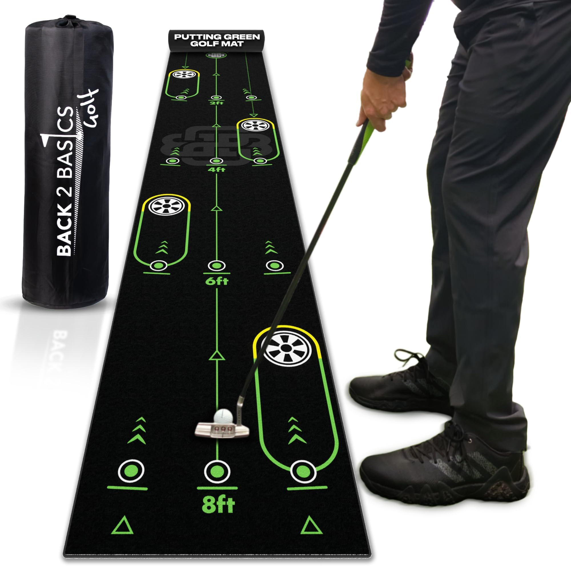 BACK 2 BASICS GOLF 10ft Putting Green Mat - True-to-Life Green Simulation Putting Mat - Ideal Indoor/Outdoor Training Aid - Created by Expert ers - Gifts for Christmas