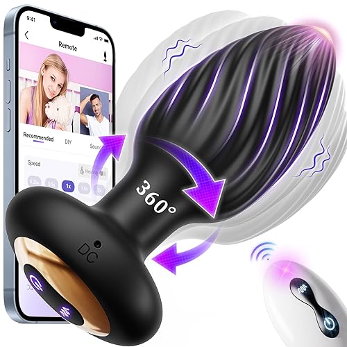 360° Rotation Anal Plug Vibrator Sex Toys, Prostate Massager with 9 Vibrating Mode Male Sex Toy Anal Dildo, Remote Control Adult Toys Vibrators Butt Plug Sex Toys for Men and Female Anal Beads - Medium