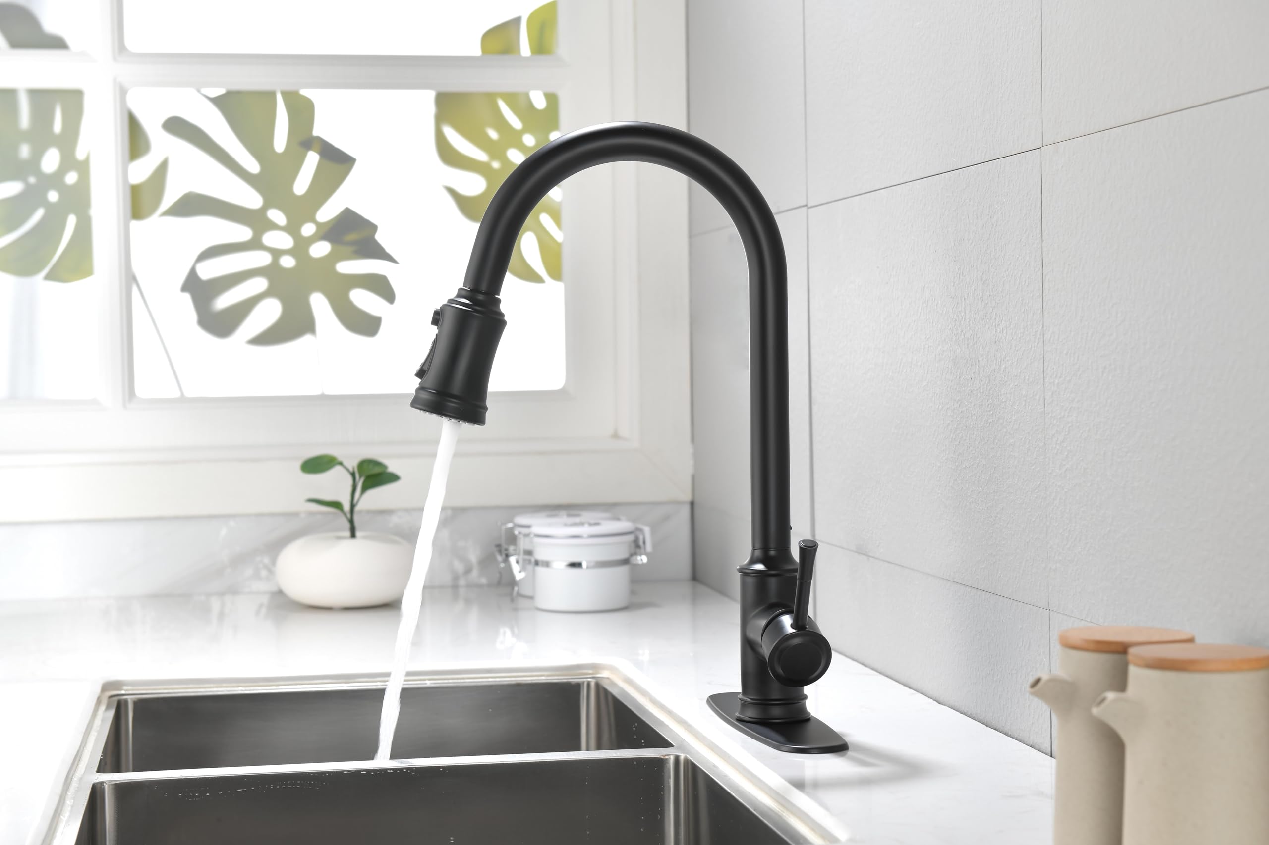 COSZWQDP Effortless Kitchen Cleaning with Pull Down Sprayer Faucet Advanced Sensor Control Matte Black Finish