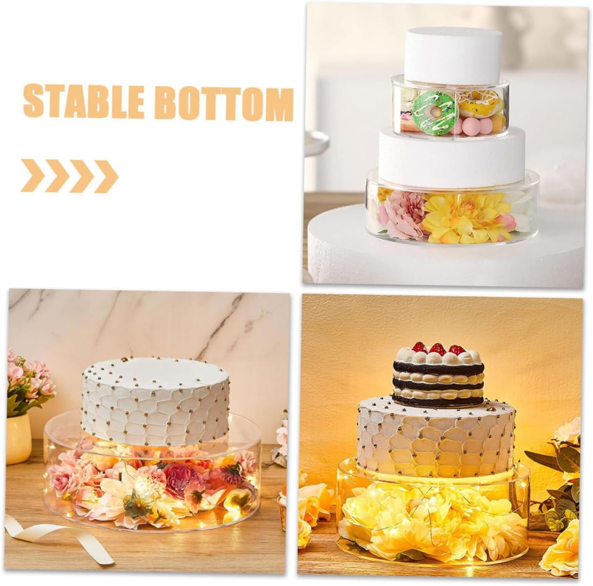 Healifty 2Pcs Transparent Acrylic Round Cake Display Stand Risers with Fillable Design for Wedding Party Dessert Table Clear Food Display Stands for Cupcakes Snacks and Cakes