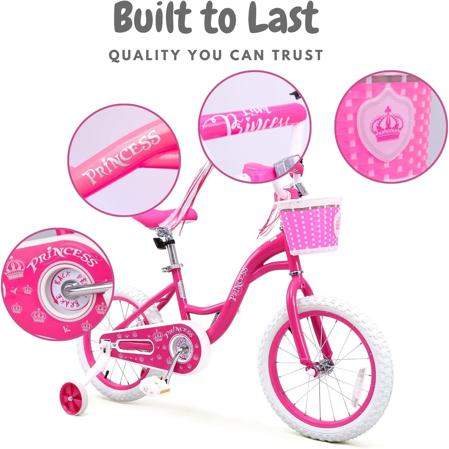 Girls Bike for Toddlers Ages 2-5 Years, 12 14 16 Inch Princess Kids Bike with Training Wheels, Sparkling Frame, Basket, Streamers, Pink Pedal Bicycle, Birthday Gift