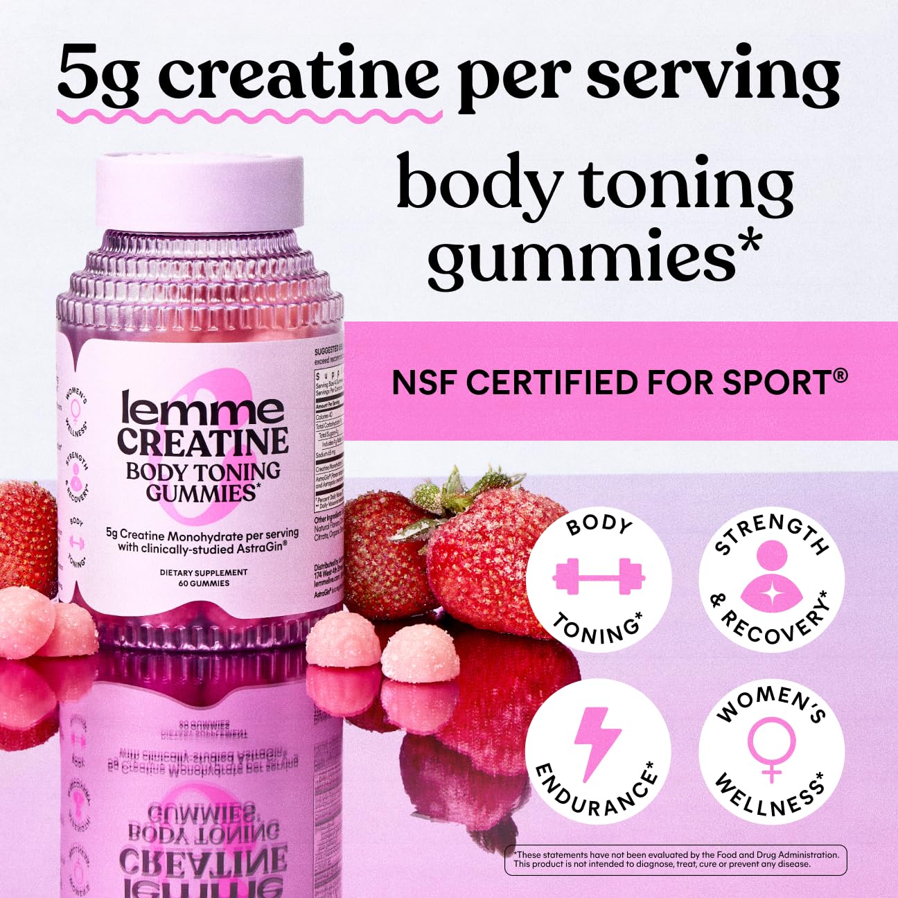 Lemme Creatine Monohydrate Gummies, Sour Strawberry (60 Gummies) — Amazon image 4