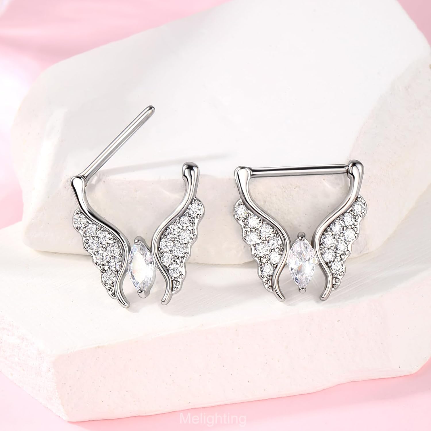 Melighting Butterfly Nipple Rings 14G Nipple Piercing 316L Stainless Steel Nipple Clicker Nipple Jewelry Clear CZ Nipple Piercing Jewelry For Women 14 mm - Image 6