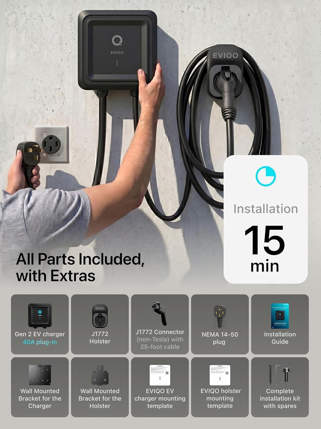 EMPORIA Level 2 EV Charger w/ J1772 Connector — 48 Amp, 240V WiFi Enabled Electric Vehicle Charging Station, 25ft Cable, Hardwired with Whip, White thumbnail 9