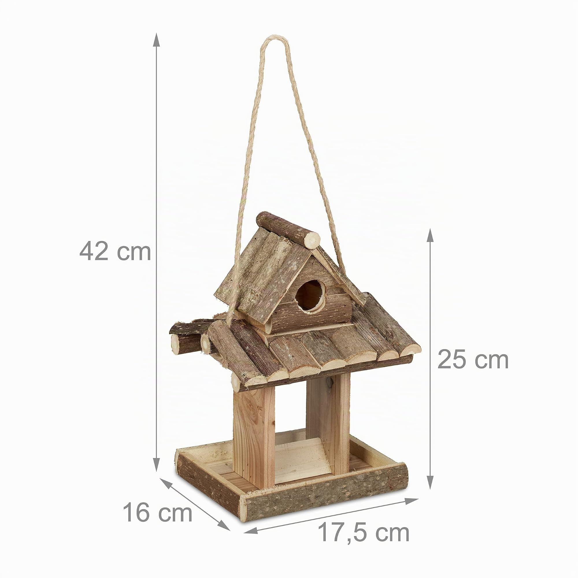 Relaxdays Mangiatoia per Uccelli, in Legno, con Dispenser per Mangime, Nido Artificiale, HLP 25x17,5x16 cm, Naturale