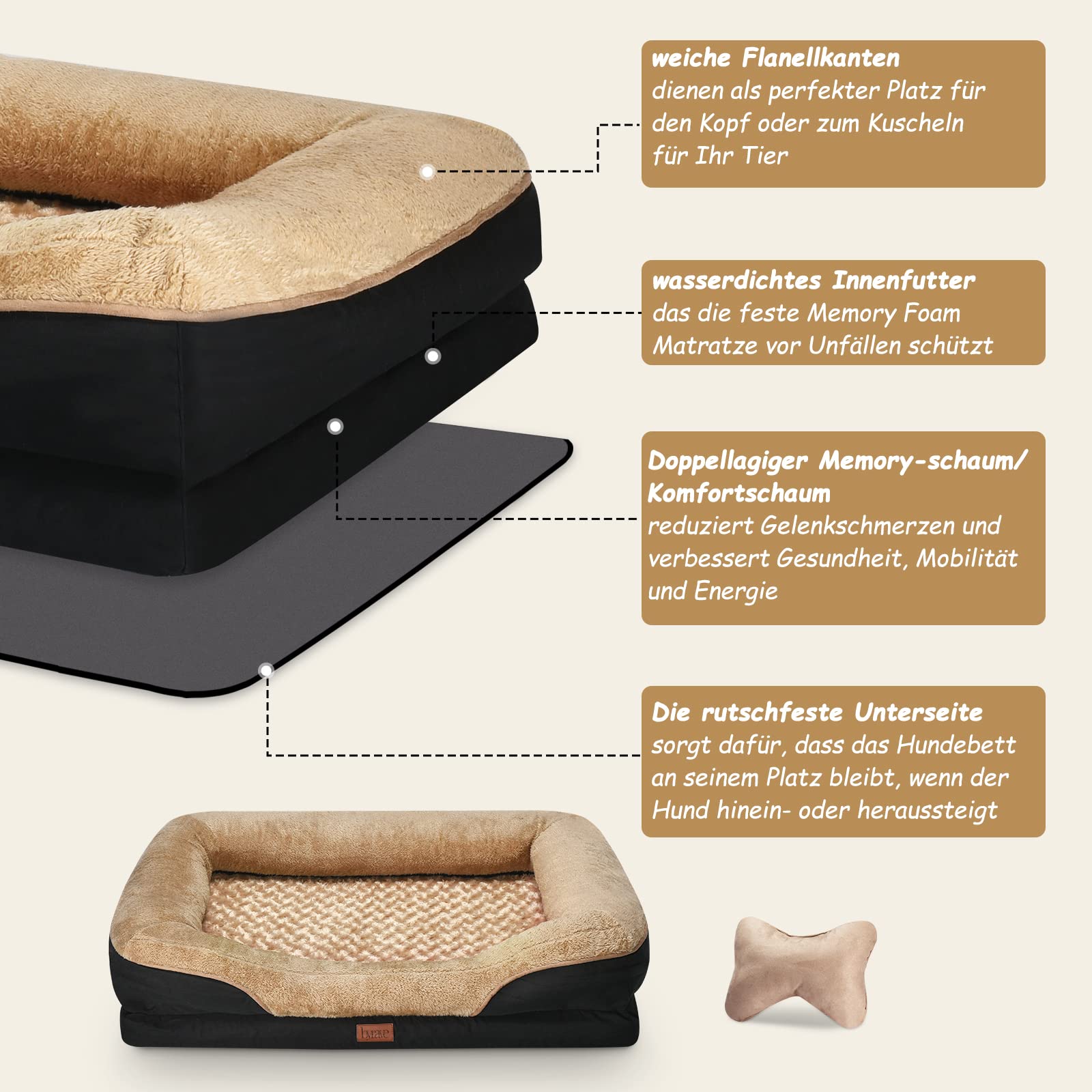 Orthopädisches Hundebett Für Große Hunde | Memory-Schaum-Matratze, Wasserdicht, Abnehmbarer Bezug – Größe 91,4 X 68,6 Cm