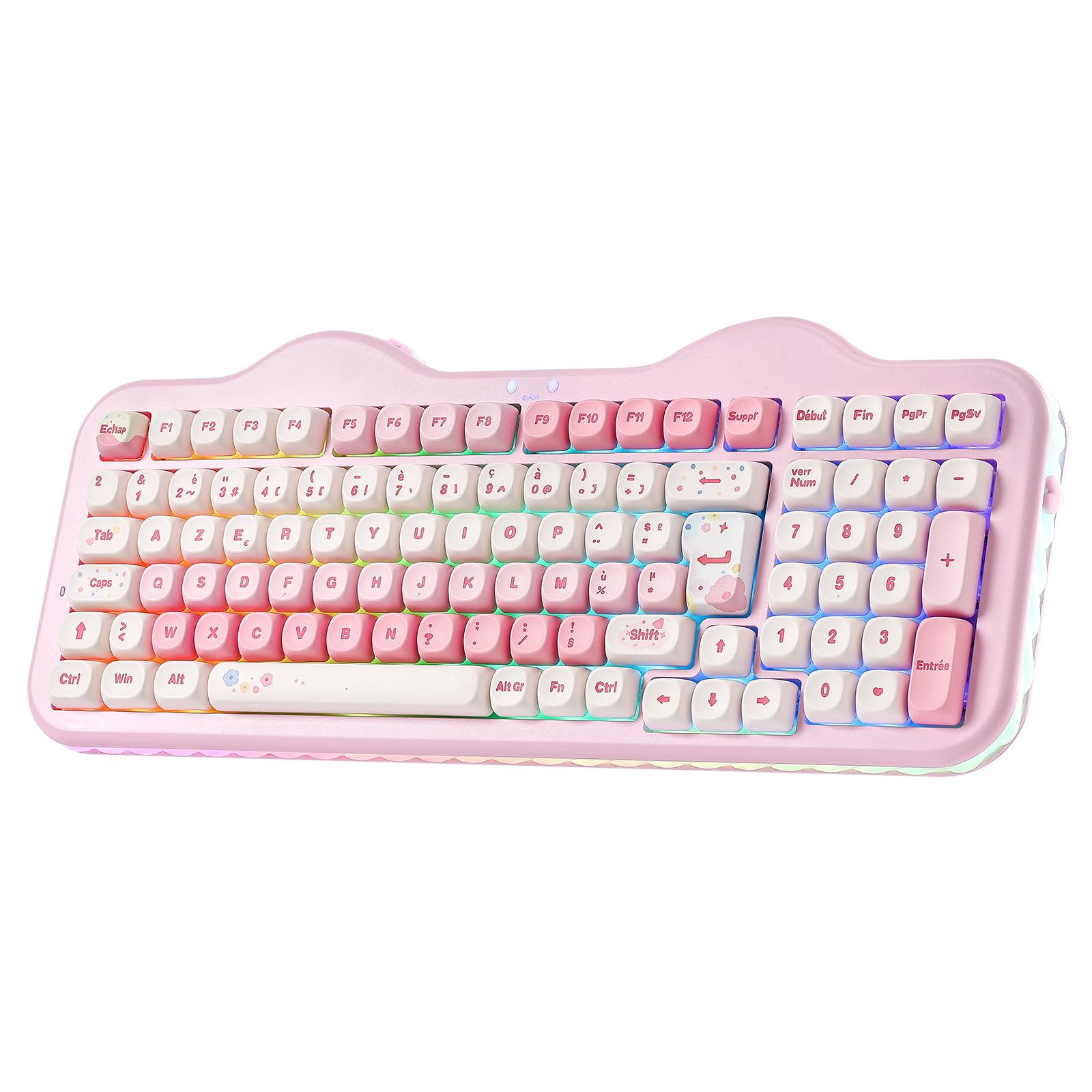 YUNZII C98 AZERTY Clavier Gamer Mécanique sans Fil Gâteaux (Rose, Milk V2)