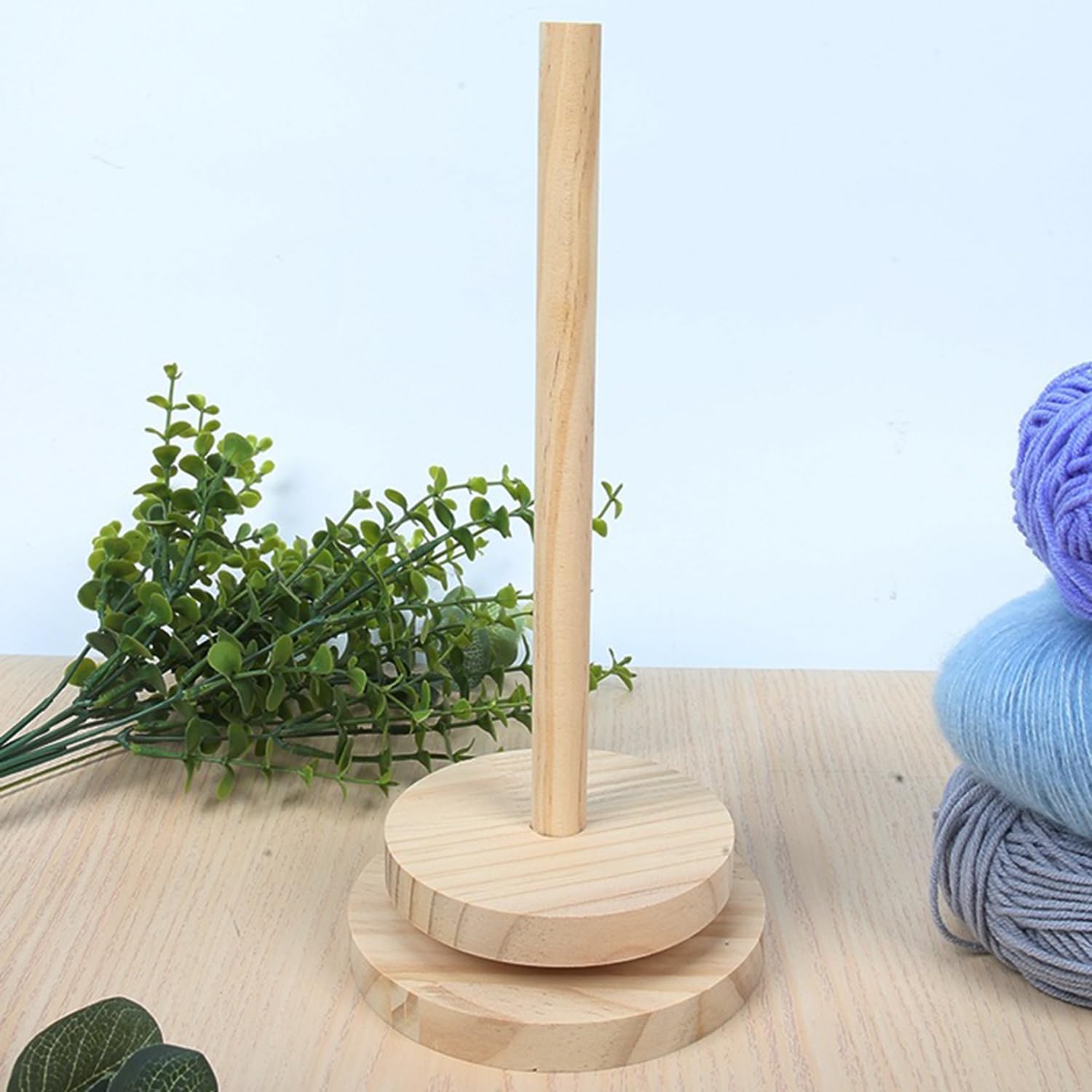 Rotatable Wooden Yarn Holder Hand Woven Winding Spool Knitting and Crochet Accessories Base Diameter 4.7 Inch Height 10 Inch