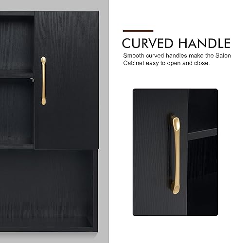 Miniatura 7 de BarberPub Armario de estilo para montaje en pared con puertas y bisagras, para sala de estar, armario colgante para spa 2205 (negro)