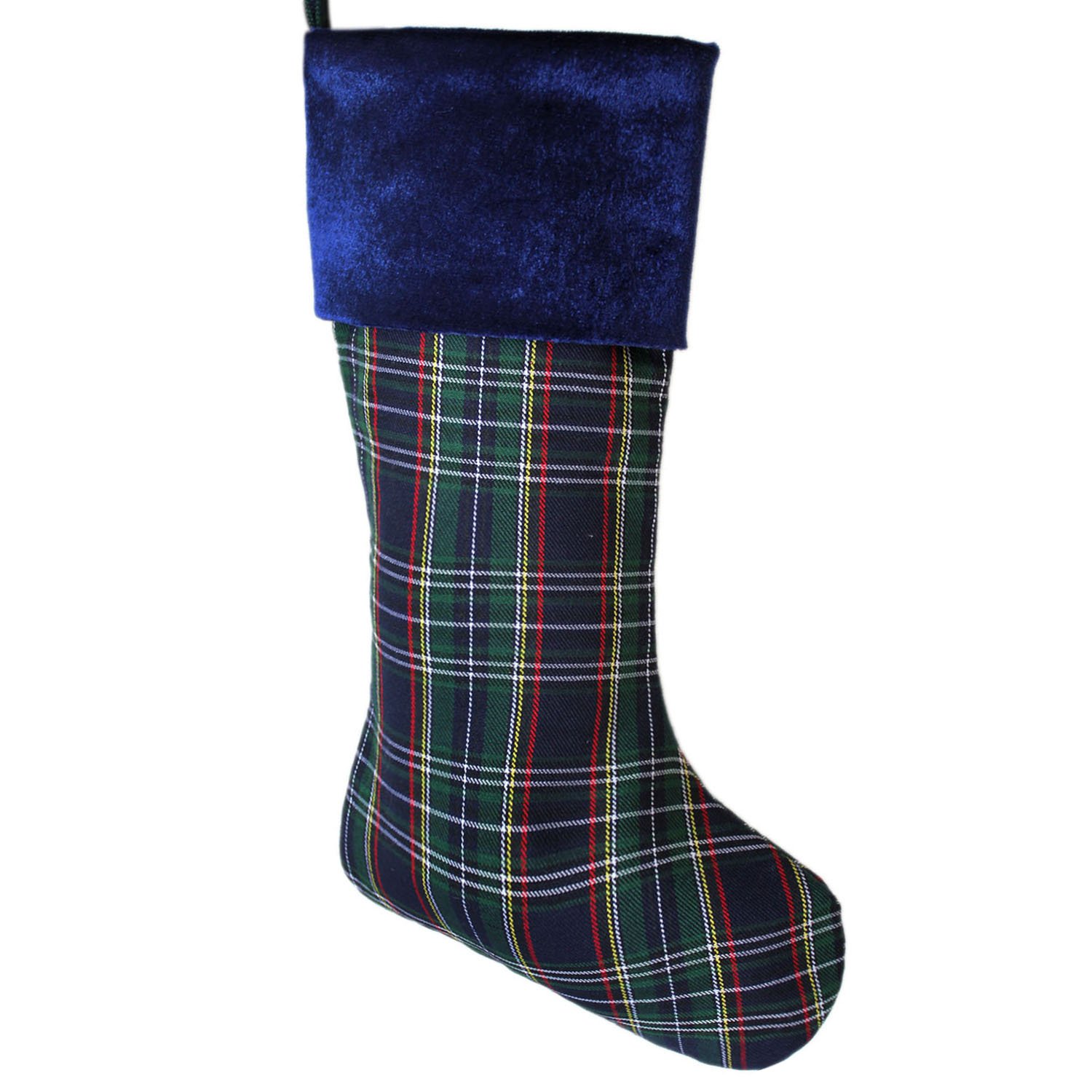 Blue Plaid Velvet Cuff Christmas Stocking Xmas Tree Decor Festival Party Ornament 10"x18" / 10-15 Days DELIVERY