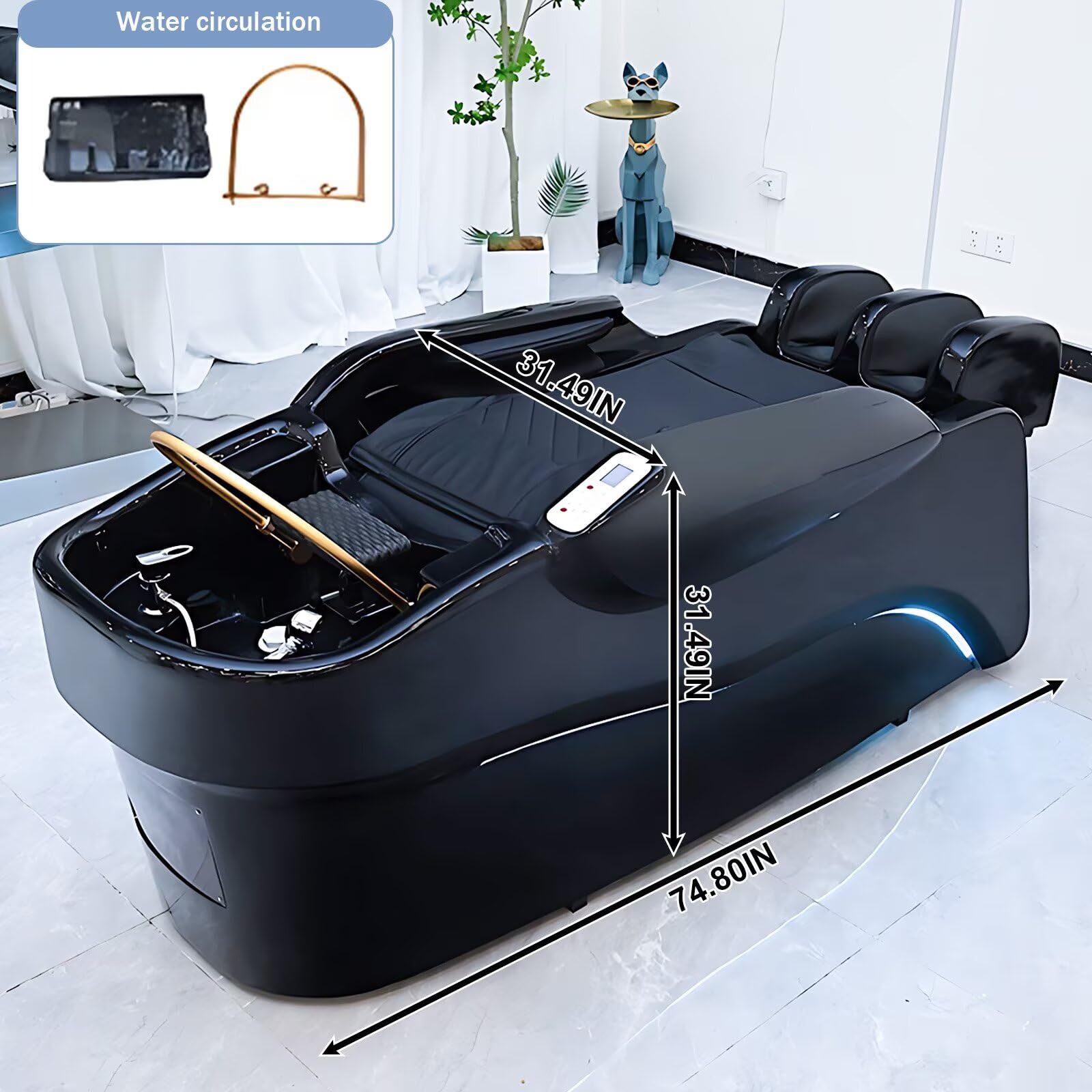 Professionelle Salon-Waschliege Und Massageliege, Minimalistisches Design In Schwarz, Kopf-Spa-Ausstattung mit Elektrischer Beinhebung, Intelligenter Massagefunktion Und Wasserzirkulation