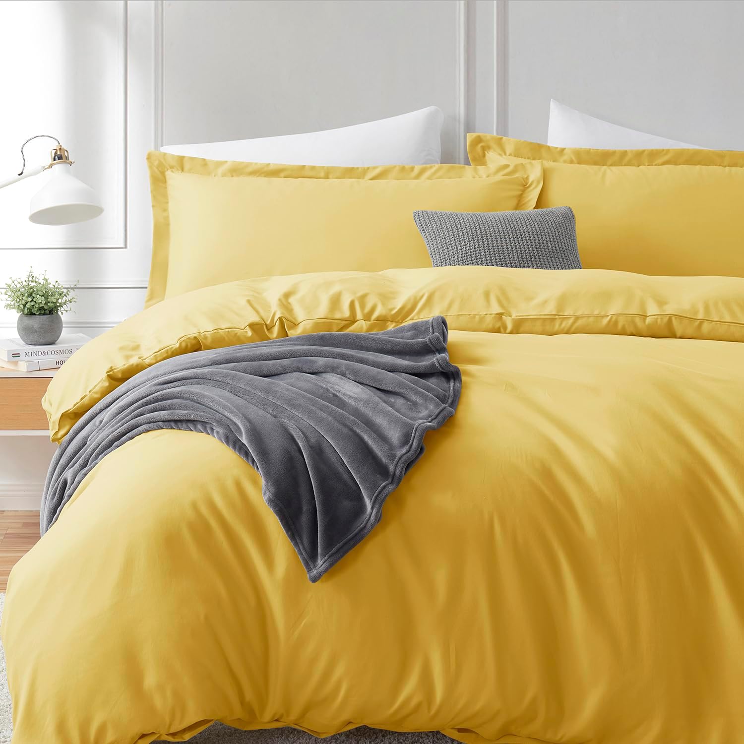Hearth & Harbor Yellow Duvet Cover King Size - 3 Piece Soft Double Brushed Bedding Set - Includes 1 King Duvet Cover with Button Closure 104x90 inches and 2 Pillow Shams - Image 9