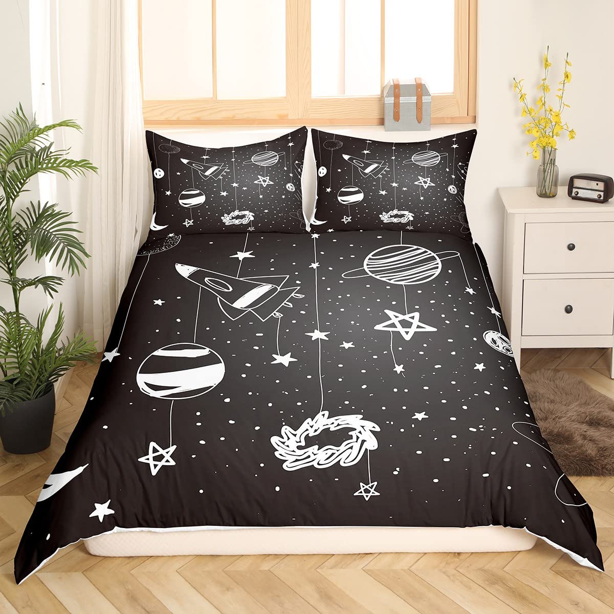 Housse de couette espace extra-atmosphérique pour chambre d'enfant motif nébuleuse