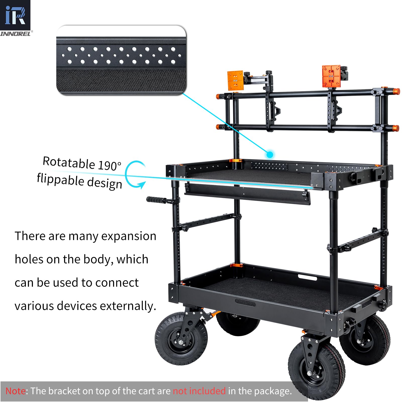 INNOREL DY-120 Carrello per la produzione di video per fotografi, videomaker e filmmaker. Carico utile 220 kg. Carrello portaoggetti DIT/suono/illuminazione. Si ripiega fino a una custodia