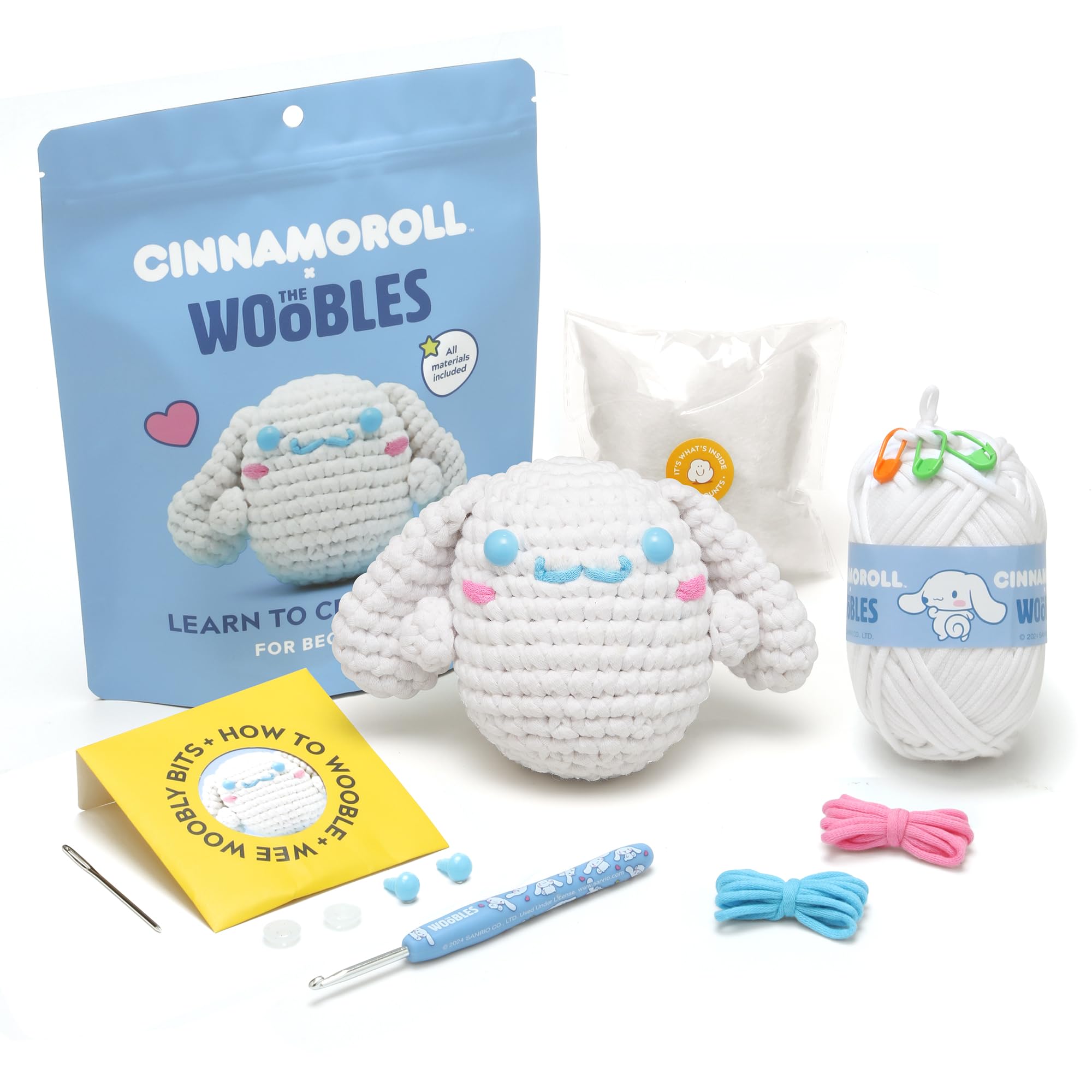 The Woobles Hello Kitty Crochet Kit - Beginners Wooble Crochet Animal Kit Crafts with Easy Peasy Yarn as seen on Shark Tank - with Step-by-Step Video Tutorials (Cinnamoroll)