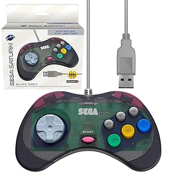 Retro-Bit Official Sega Saturn USB Controller Pad (Model 2) for Sega Genesis Mini, PS3, PC, Mac, Steam, Nintendo Switch - USB Port - Slate Grey