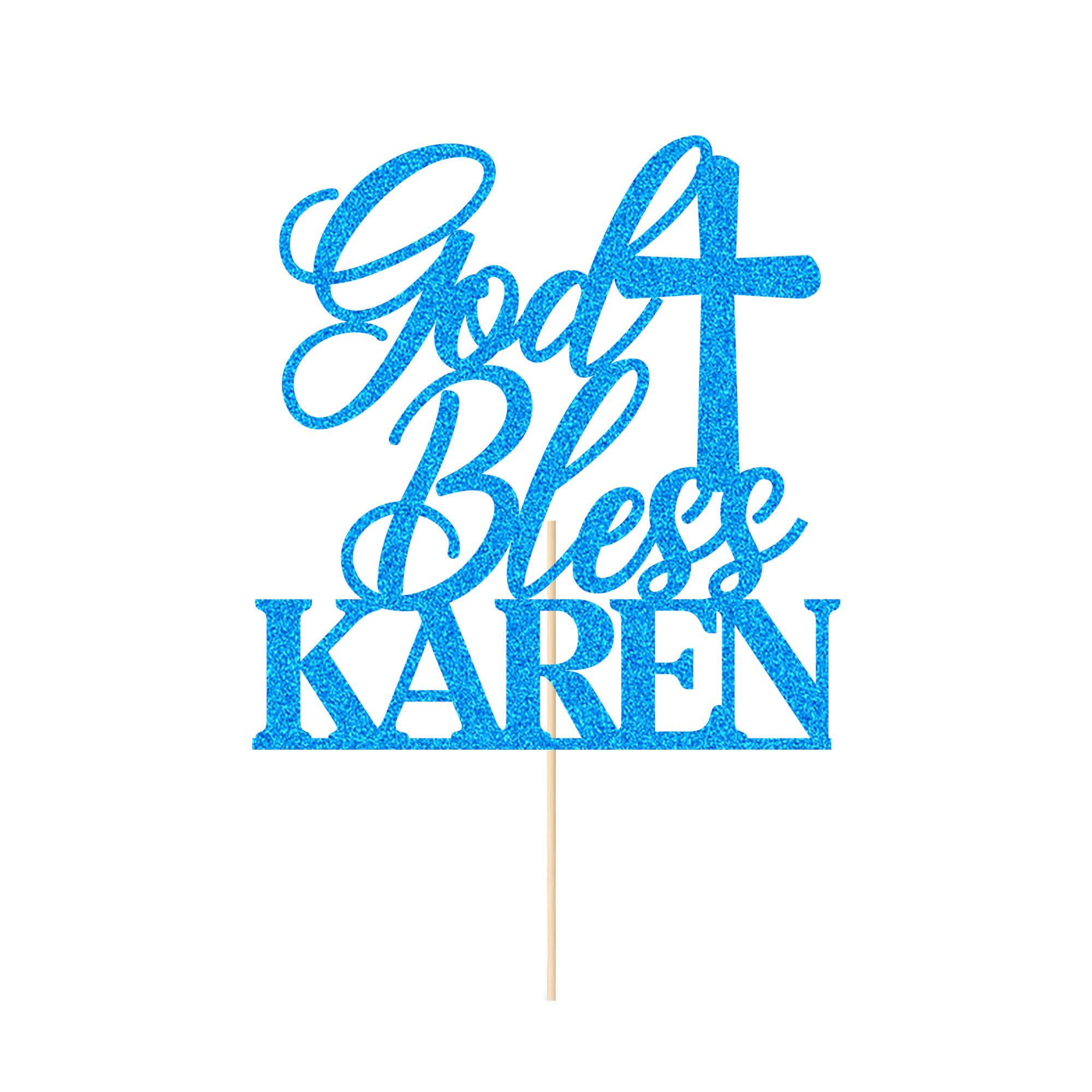 Personalised God Bless Cake Topper Custom Holy Communion Cake Topper Gifts with Any Name Glitter Cake Toppers Gifts for Baptism Christening First Communion Baby Shower Party Decorations (Blue)