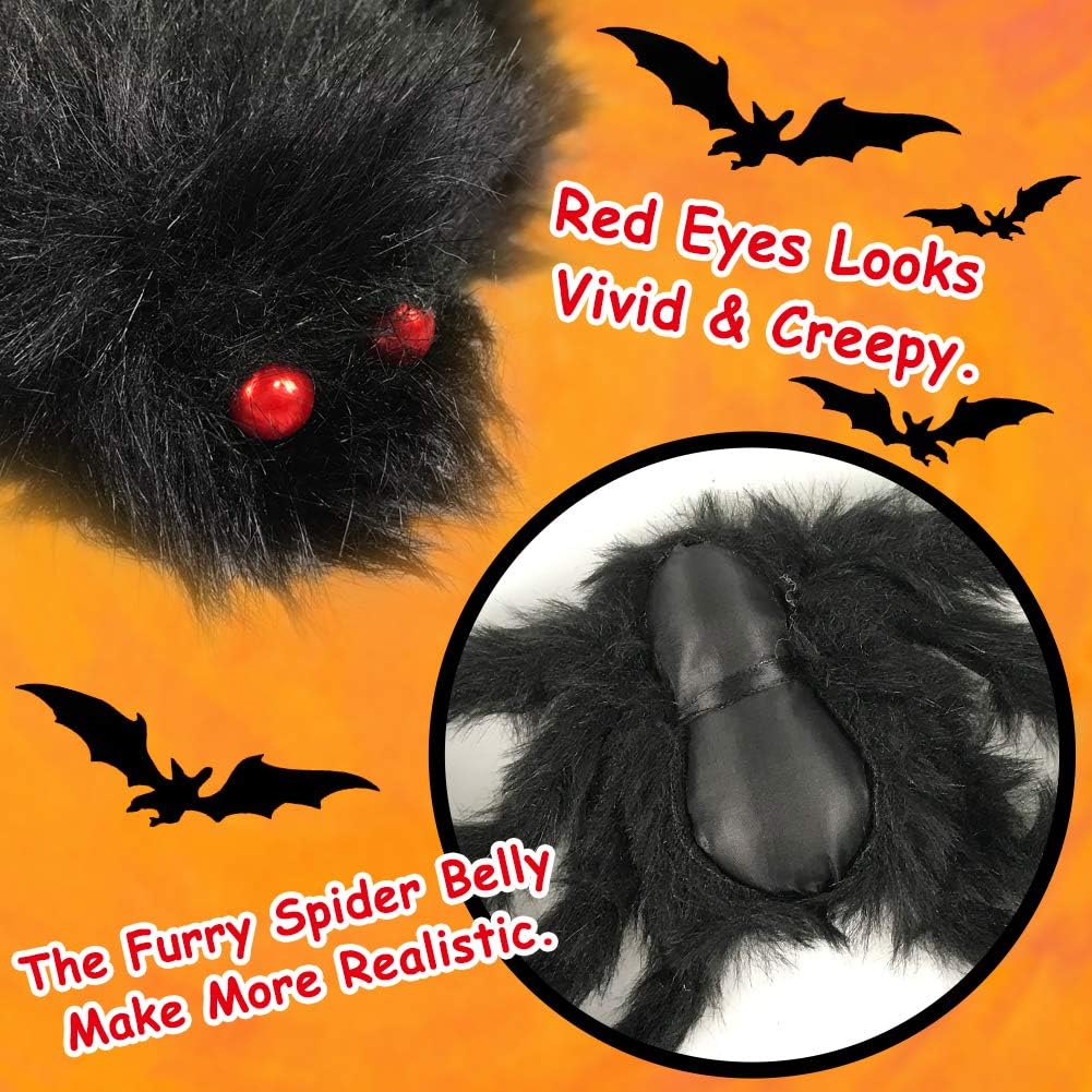 Halloween Decorations Spider Set, 4.9 FT Scary Giant Spider with Spider Web 20 Small Plastic Spiders, Hairy Poseable Spider Stretch Cobwebs for Window Wall and Outdoor Indoor Yard Decor Party Favors