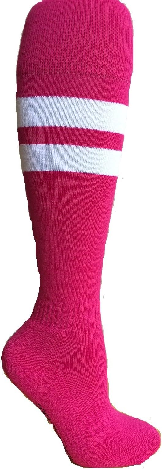 SockTower Women's Unisex Sports Athletic Cushion Crew Team Field Baseball Softball Cotton Terry Striped Knee High Socks