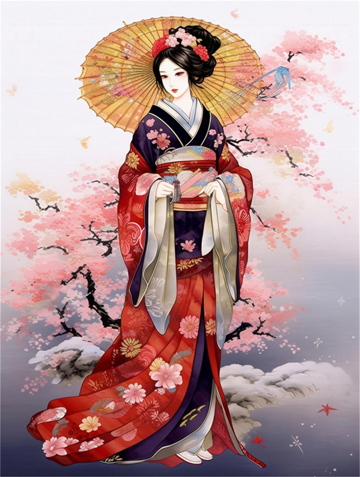 AYAOYANGGO 11CT Crossstitch Kits for Adults Japanese Oiran Embroidery Kit Oriental Woman Pre Printed Stamped Counted Cross Stitch Kits for Adults Beginners UK 40x50cm