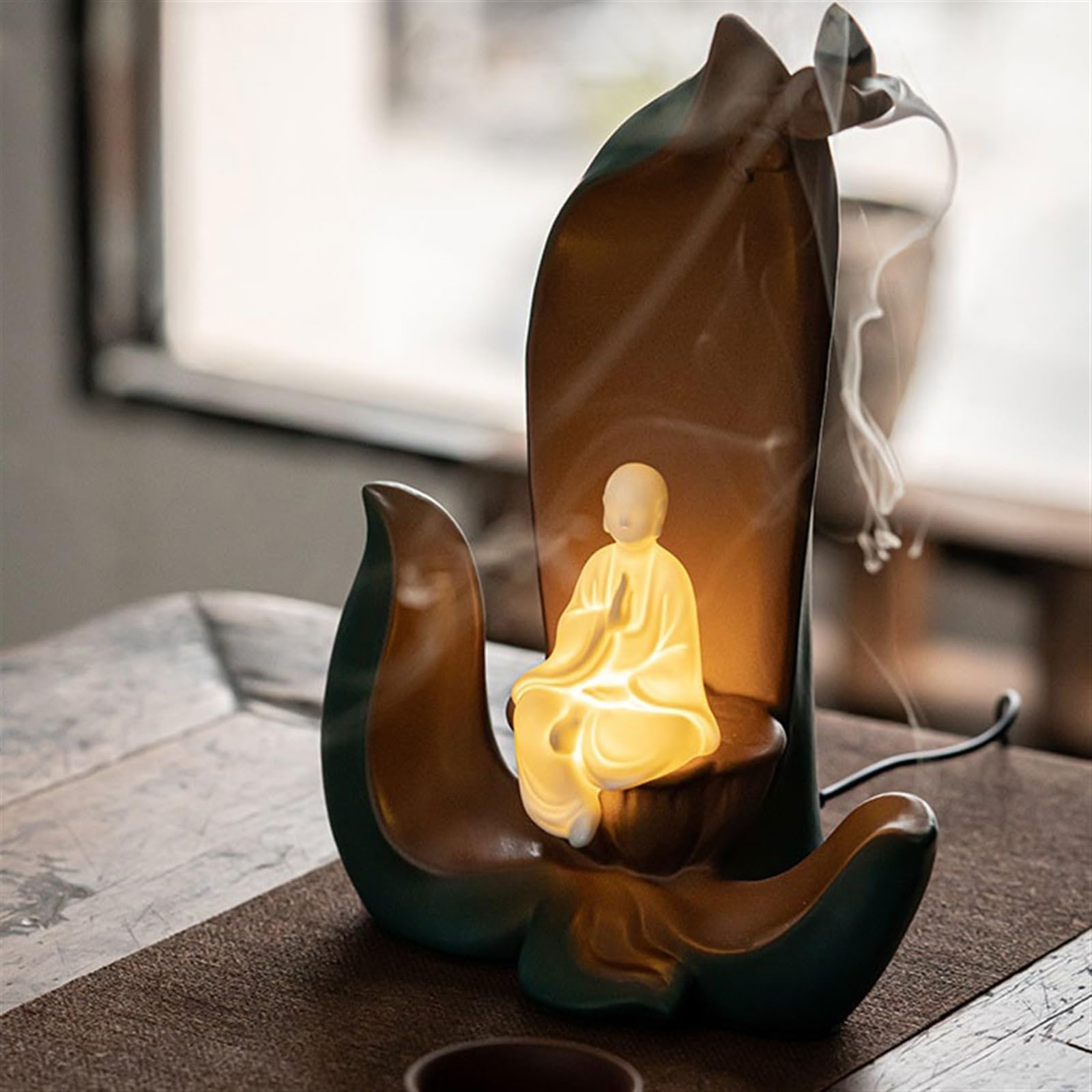 Recogedor de Cenizas Quemador de Incienso reflujo cerámica Chino Creativo, decoración Zen, Soporte Retro Escritorio Decorativo