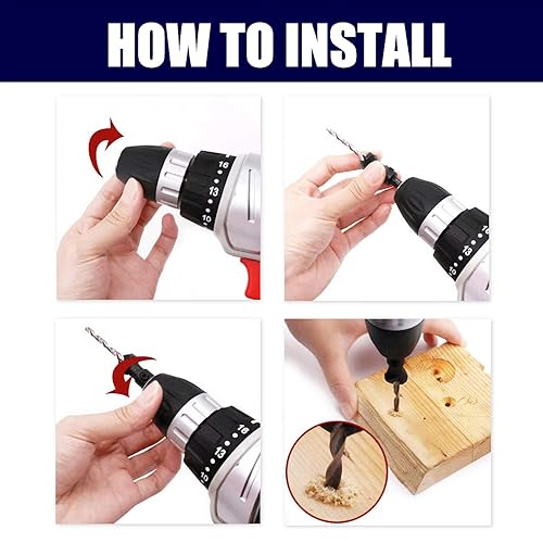 Miniatura 3 de Juego de brocas avellanadas, 4 brocas de madera con vástago hexagonal, broca de cambio rápido para madera con llave hexagonal