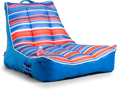 Miniatura 8 de Big Joe Captain's Float No Inflation Needed Pool Lounger, Double Sided Mesh, Quick Draining Fabric Rayas náuticas americanas,Hibisco tropical