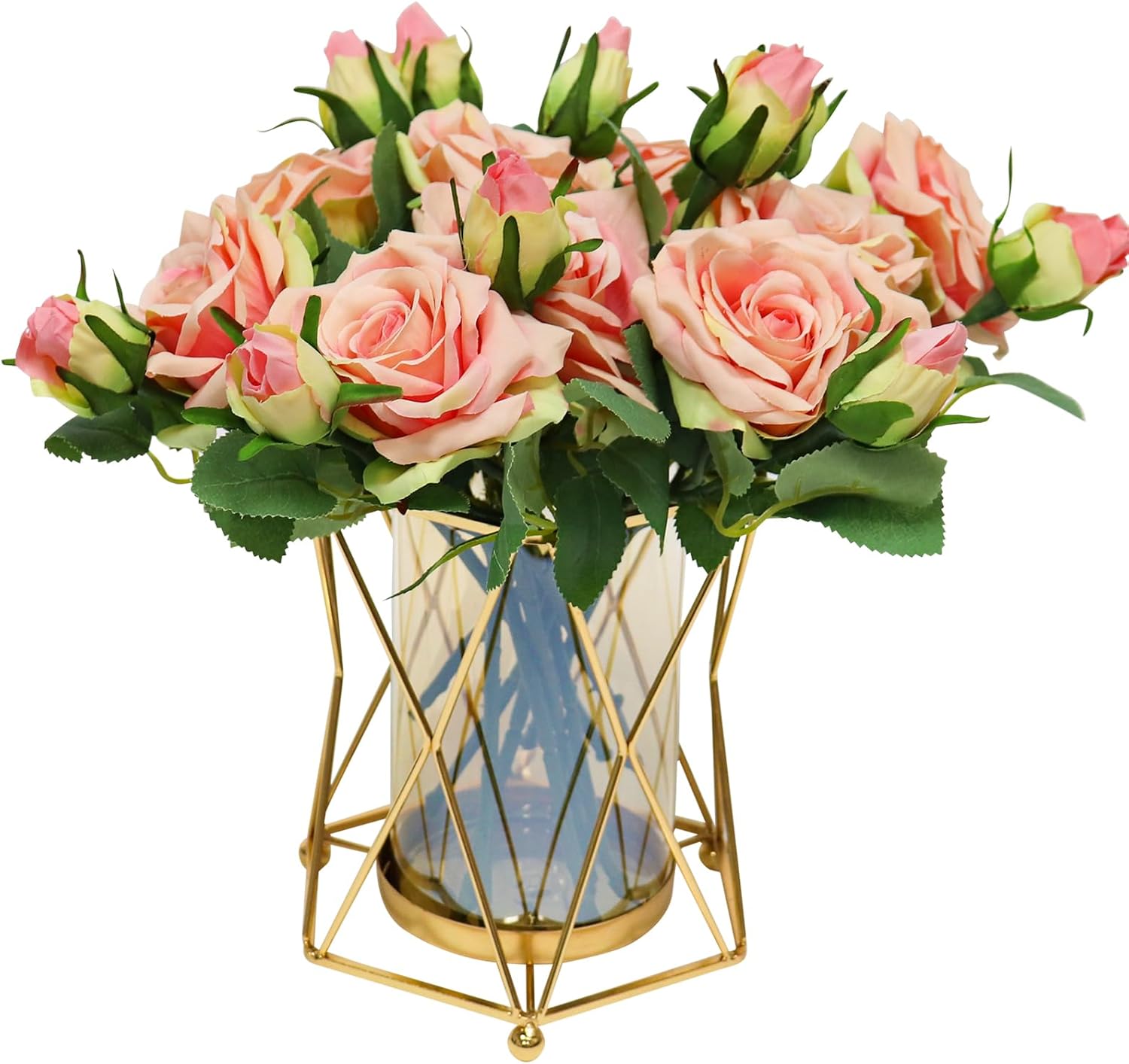 Faux Flowers with Vase, Silk Peony Bouquet Artificial Flowers in Vase, Fake Flowers Floral Arrangement for Home Decor Indoor, Table Centerpieces Flowers Decoration for Farmhouse (White Peony)