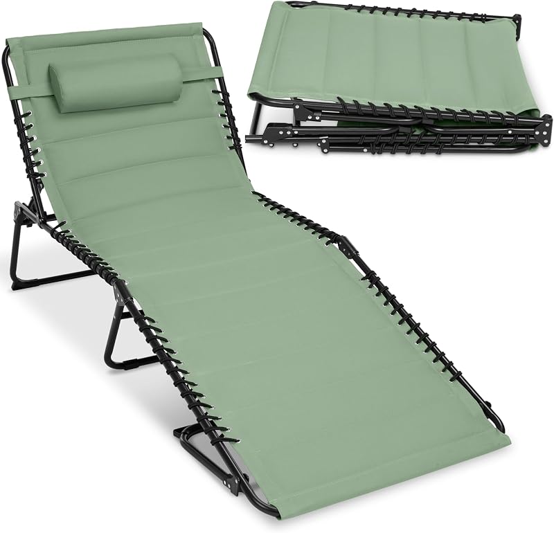 Best Choice Products Extra Wide Padded Patio Chaise Lounge Chair, Portable Outdoor Folding Recliner for Lawn, w/ 8 Positions, Handles, 500lb Capacity - Sage Green