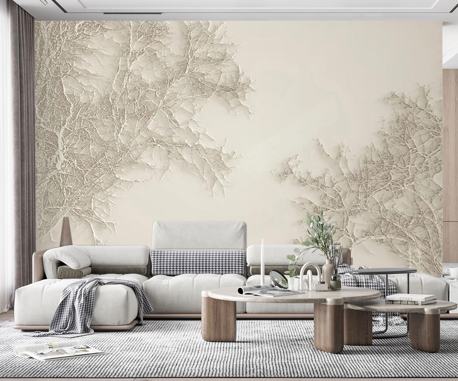 Fototapete Beige geprägte Zweige Nordic Wand