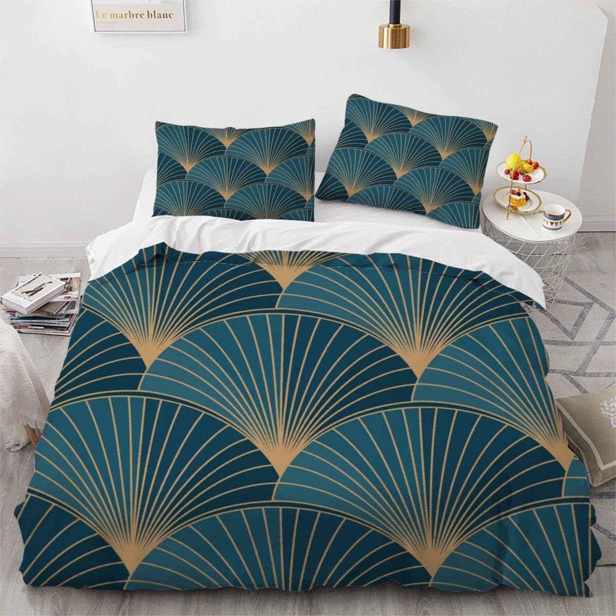 Linge de lit 3 pièces en doux microfibre bleu 240x260 cm avec des finitions soignées