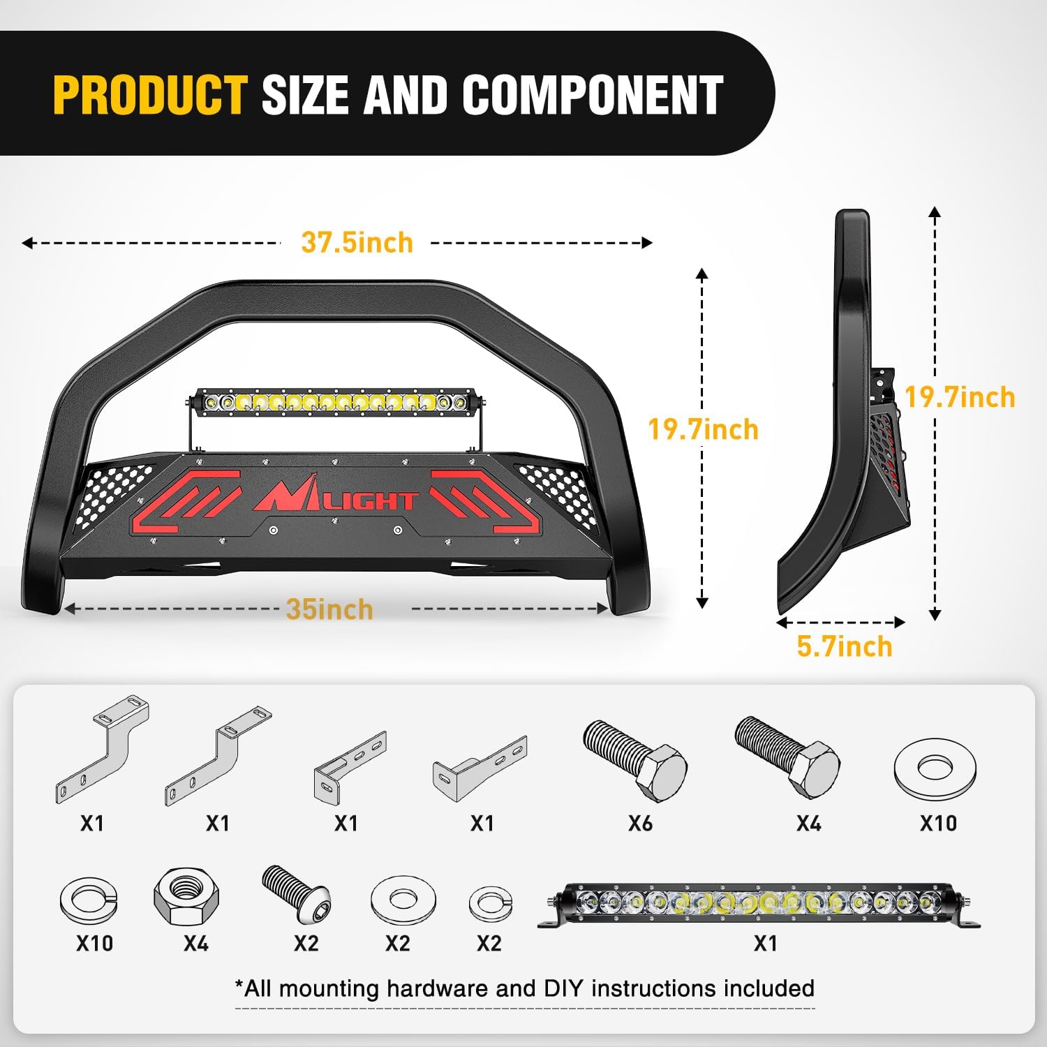 Nilight Bull Bar with Light Compatible with Nissan Frontier 2005-2021 (Tow Hooks Must be Removed) Front Bumper Grille Brush Push Guard with Skid Plate Licence Hole Black