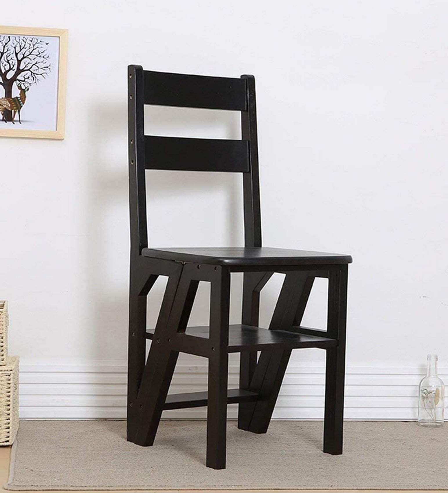 Escabeau en bois multifonction avec quatre échelles en pin naturel