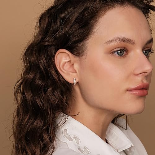 Miniatura 4 de PAVOI 14K Gold Plated Sterling Silver Post Cubic Zirconia Huggie Earrings Small Round Huggie Stud Fashion Hoop Earrings for Women in Gold Plating