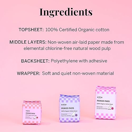 Miniatura 8 de Pixie - Almohadillas ultrafinas de algodón orgánico con alas para mujer, a prueba de fugas y absorben la humedad para el cuidado femenino,