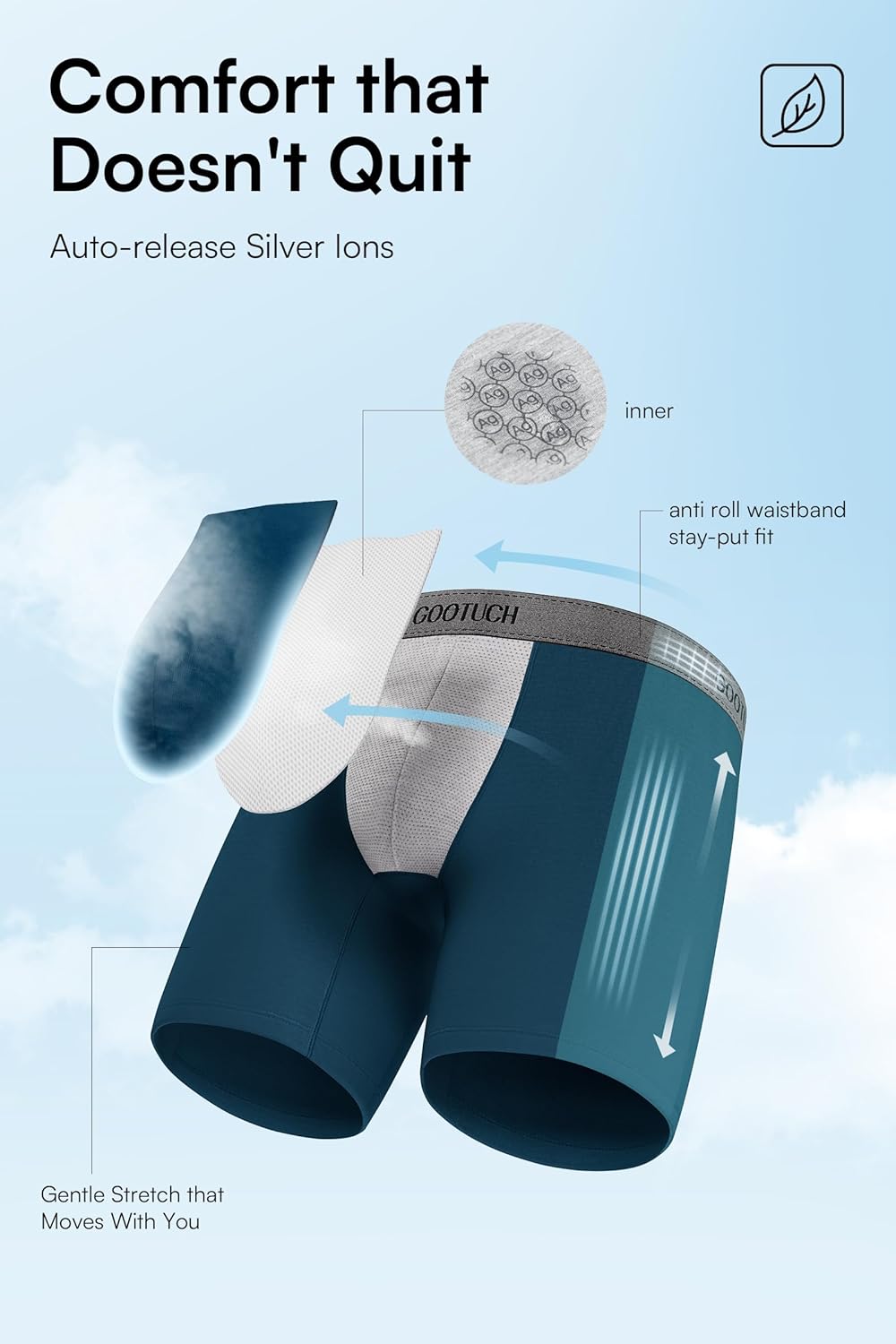 GOOTUCH Men’s Breathable Boxer Briefs, Moisture-Wicking Odor Control Bamboo Underwear, Second Skin & Anti Chafe(2&4 pack) - Image 3