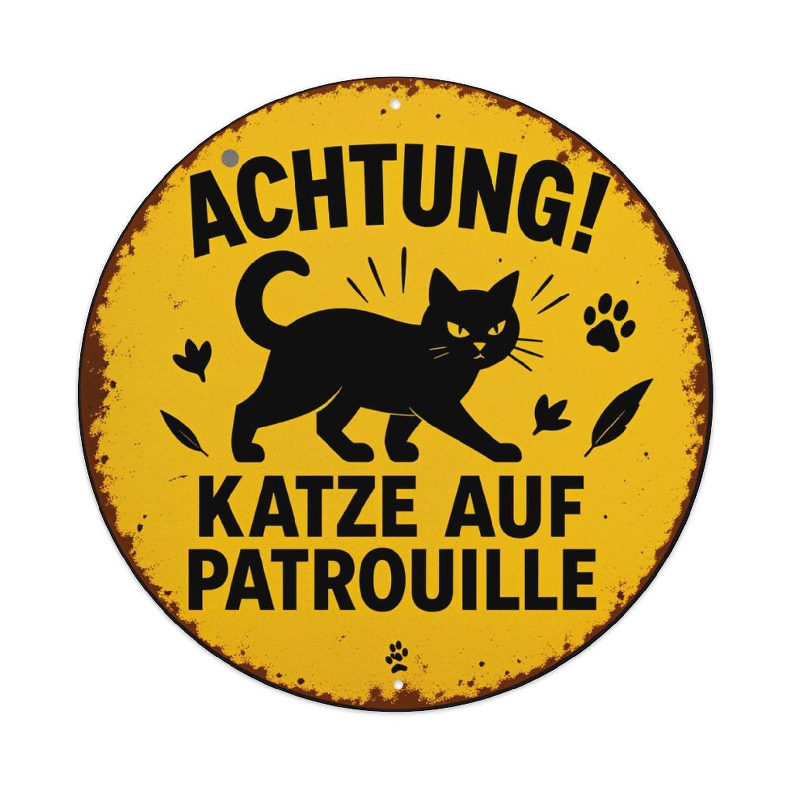 Attention Cat on Patrol Round Tin Sign Vintage Metal Poster Retro Bar, Home, Man Cave, Kitchen, Laundry Room Wall Art Decor Gift 8x8Inch