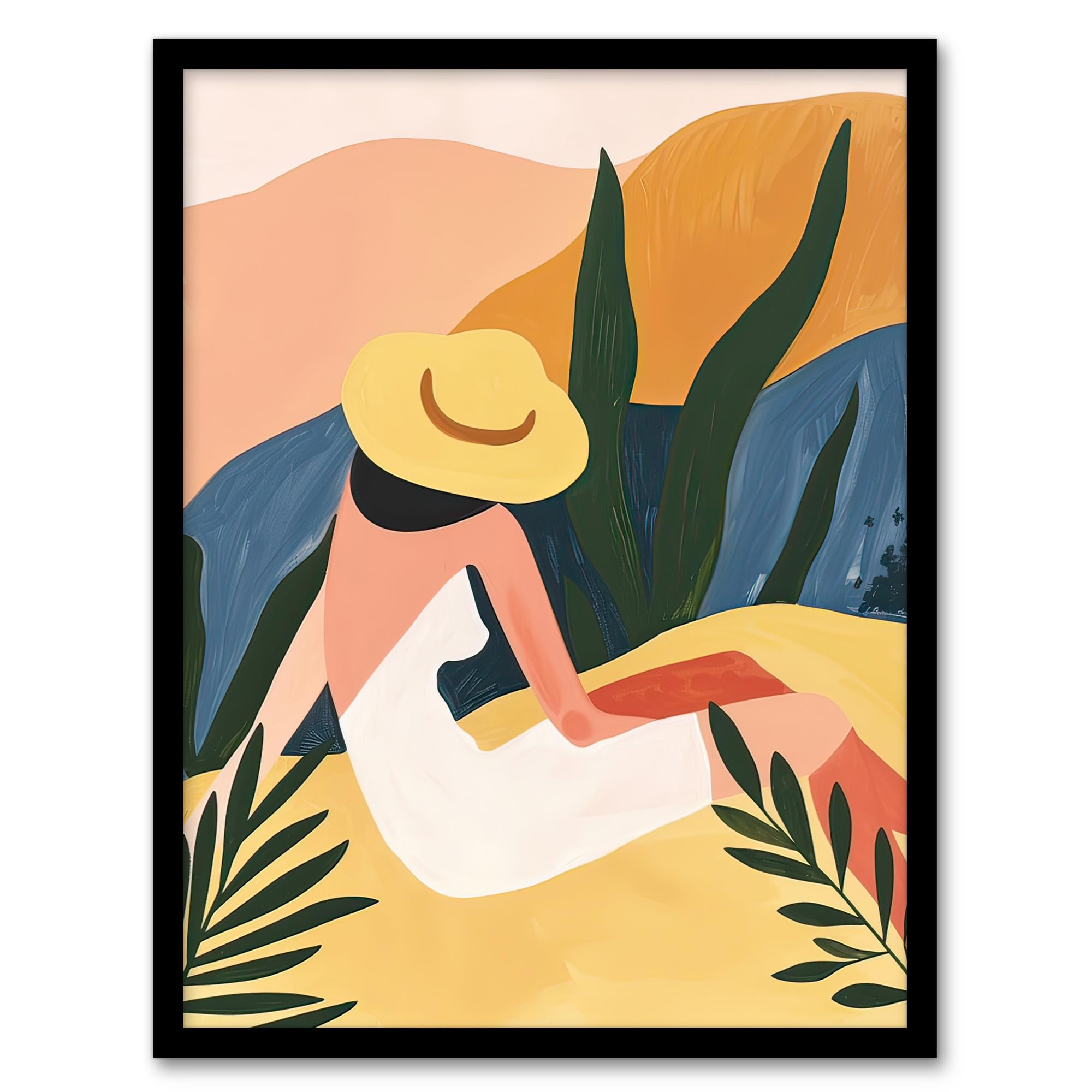 Artery8 Nature Lover Sunbathing Woman Abstract Painting Living Room Artwork Framed Wall Art Print A4