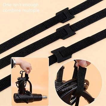 Bestac Reusable Hook and Loop Cable Ties for Wire Cord Organization and Management - 60 PCS Adjustable Fastening Straps (Black, 6inches)