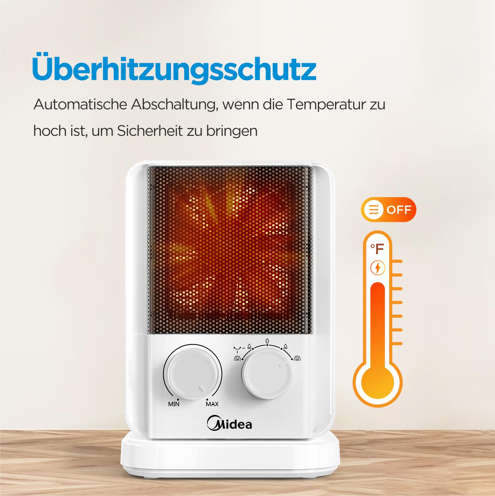 Midea NTY20-22E(WH) ceramiczny termowentylator PTC, cichy, energooszczędny 2000 W, termowentylator do łazienki, biura, sypialni, 2 stopnie ogrzewania, termostat, zabezpieczenie przed przegrzaniem,