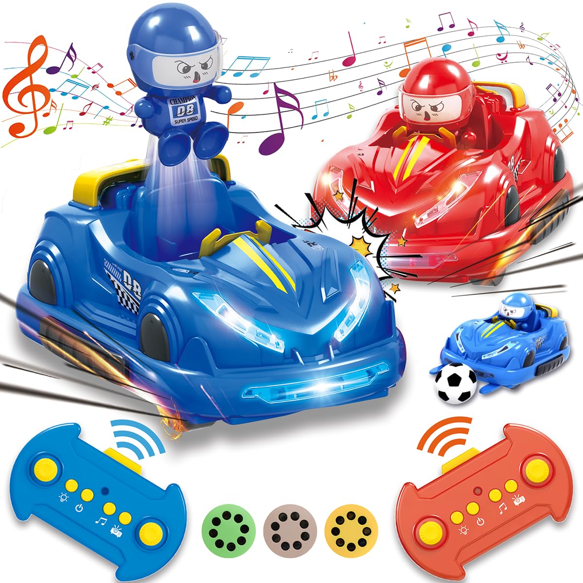2 Pack Remote Control Battle Bumper Car for Kids, Fun Battle Robot Pop-up Remote Control Toy Car, Family Interactive Toy with Music Children's (Blue+Red)