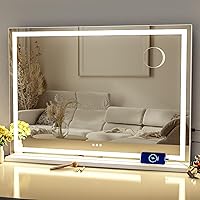 Vista 1 de Makeup Vanity Mirror with Lights 32" x 24" Large LED Makeup Mirror, Light up Mirror with 10X Magnification and USB Charging Port, Dimmable 3 Modes