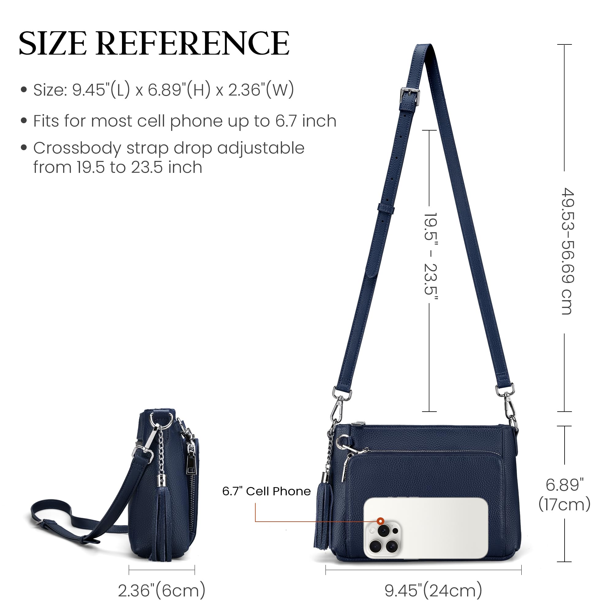 befen Borsa a Tracolla da Donna in Vera Pelle con Antifurto, Blocco RFID Borsa da Donna con Portafoglio Integrato, con Tracolla Regolabile e Staccabile