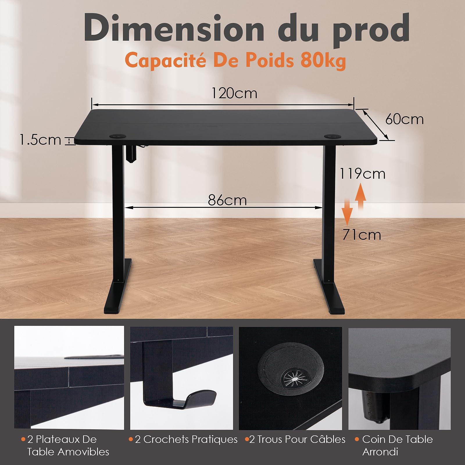 PACHIRA Elektrisch Höhenverstellbarer Schreibtisch, 120 * 60 cm Steh-Sitz-Tisch Mit Memory-Steuerung & LED-Anzeige, Stehpult Mit Haken & Kabelmanagement, Ergonomischer Arbeitstisch Fürs Haus Büro