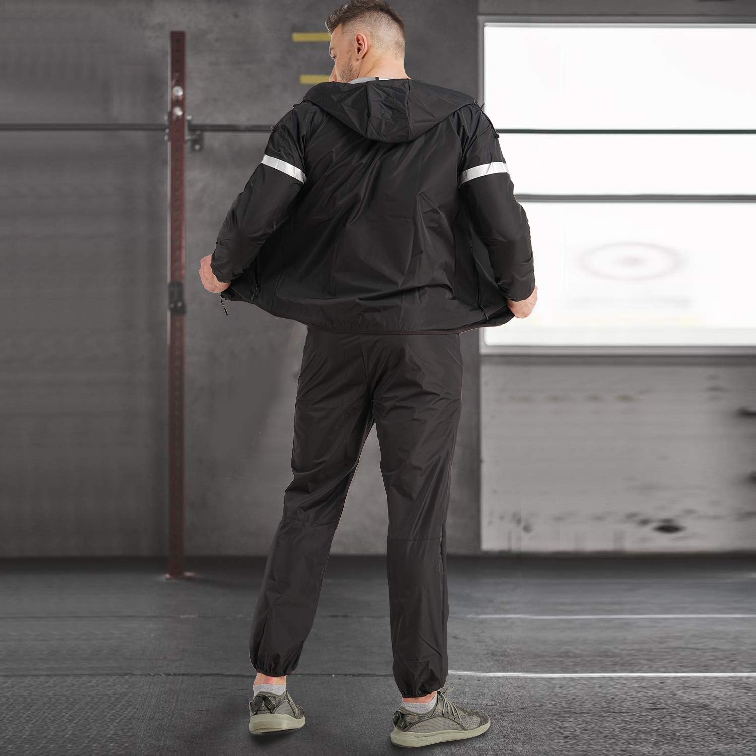 KUMAYES Sauna Suit for Men Sweat Sauna Jacket Weight Loss Workout Shirt Gym Fitness Long Sleeve Sweat Suits Zipper with Hood : Sports & Outdoors