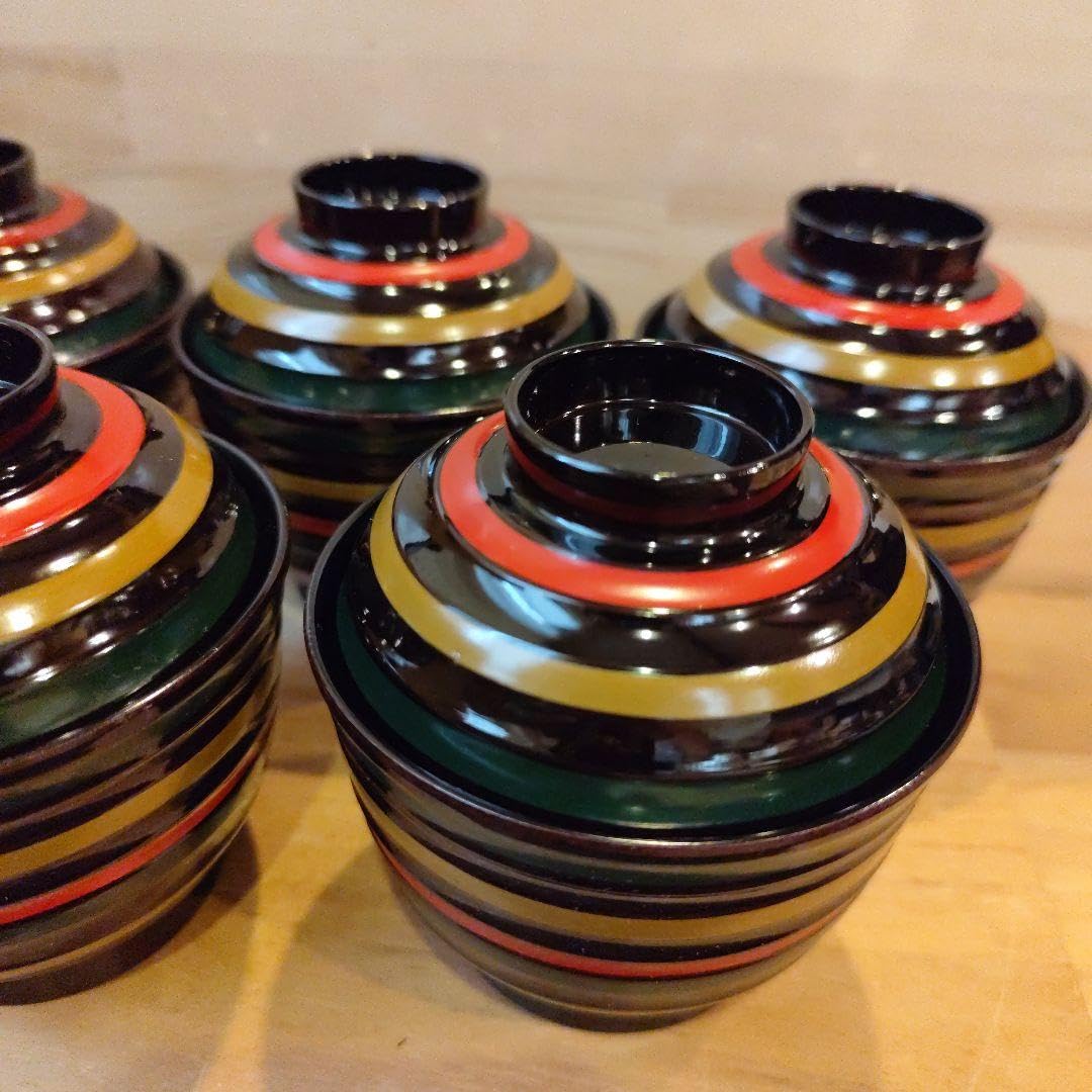 Amazon.co.jp: 御吸物椀 5客 竹峯 本漆ぬり お椀 汁椀 桐箱付き