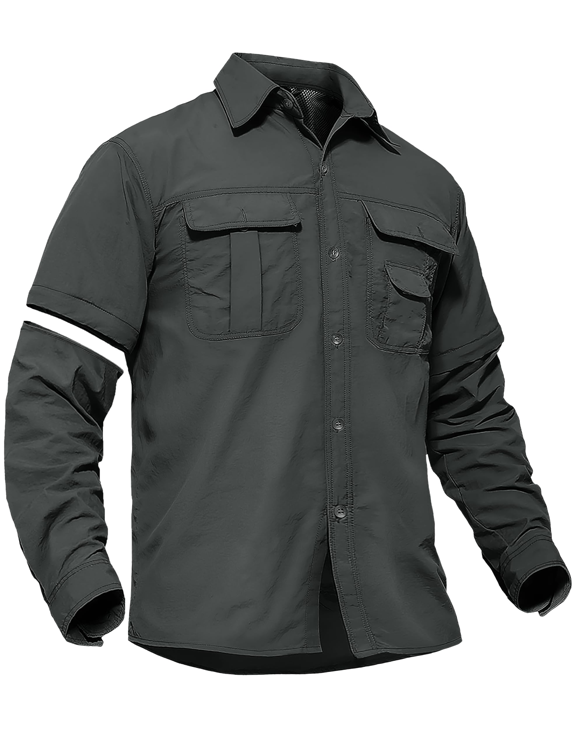 TACVASEN Men's Convertible Long Sleeve Fishing Shirts Lightweight Quick Dry Button Up Tactical Sun Shirts for Safari Hiking